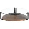Image de Table basse triangulaire en verre trempé, acier noir et noyer