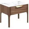Image de Table de chevet en noyer avec plateau en verre imitation marbre et éclairage intérieur