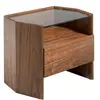 Image de Table de chevet en noyer avec plateau en verre trempé