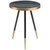 Image de Table d'angle ronde en marbre porcelaine et acier noir