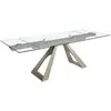 Image de Table de salle à manger rectangulaire à rallonge en verre trempé et acier gris taupe