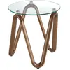 Image de Table d'angle ronde en verre trempé et noyer
