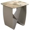 Image de Table d'angle carrée en marbre porcelaine et acier taupe métallique