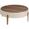 Image de Table basse ronde en noyer, bois beige et acier poli doré