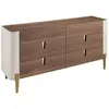 Image de Commode en bois beige, acier poli doré et plateau en noyer
