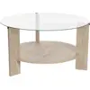 Image de Table basse ronde en bois effet travertin et plateau en verre 75x40cm Clara - Home Design