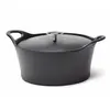 Image de Volcan - Cocotte ronde 24cm fonte de fer émaillée noire avec couvercle