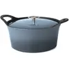 Image de Volcan - Cocotte ronde 20cm fonte de fer émaillée bleue denim avec couvercle