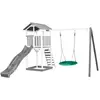 Image de Axi House Beach Tower avec 1 balançoire siège ''nid rond'' blanc/gris - avec toboggan gris