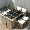 Image de vidaXL Ensemble à manger d'extérieur 9 pcs avec coussins - Résine tressée