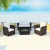 Image de vidaXL Salon de jardin 4 pcs avec coussins - Résine tressée Marron