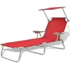 Image de VIDAXL Chaise longue avec auvent rouge - Acier pliable