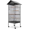 Image de vidaXL Cage à Oiseaux avec Toit - Acier Noir 66x66x155 cm