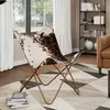 Image de vidaXL Chaise papillon - Marron et Blanc Cuir