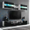 Image de vidaXL Ensemble mural pour TV 5 pcs avec lumières LED Noir brillant