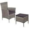 Image de vidaXL Chaise et tabouret d'extérieur et coussins Résine tressée Gris