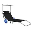 Image de VIDAXL Chaise Longue Pliable Noir avec Auvent