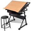 Image de vidaXL Table à dessin 2 tiroirs + tabouret