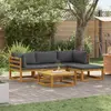 Image de vidaXL Salon de jardin 5 pcs - Bois d'acacia, coussins gris foncé