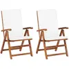 Image de vidaXL Chaises inclinables avec coussins - Lot de 2 - Teck solide, Crème