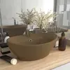Image de vidaXL Lavabo ovale à trop-plein - Crème mat
