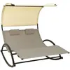 Image de vidaXL Chaise longue double - Textilène taupe/crème