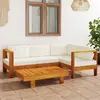 Image de VidaXL Salon de jardin 5 pcs - Bois d'acacia avec coussins blanc crème