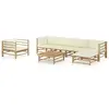 Image de vidaXL Salon de jardin 7 pcs avec coussins - Blanc Crème Bambou