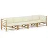 Image de vidaXL Salon de jardin 4 pcs avec coussins - Blanc Crème Bambou