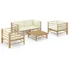 Image de vidaXL Salon de jardin 5 pcs Bambou - Blanc crème