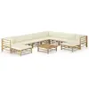 Image de vidaXL Salon de jardin 11 pcs avec coussins blanc crème bambou