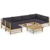 Image de vidaXL Salon de jardin 7 pcs avec coussins gris foncé - Bambou