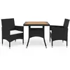 Image de vidaXL Ensemble à manger de jardin 3 pcs noir résine tressée et acacia