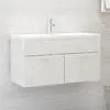 Image de vidaXL Armoire d'évier Blanc brillant 90 cm