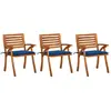 Image de vidaXL Lot de 3 chaises à manger de jardin avec coussins acacia massif