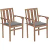 Image de vidaXL Chaises de jardin lot de 2 et coussins gris Bois de teck massif