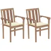 Image de vidaXL Chaises de jardin lot de 2 et coussins crème Bois teck massif