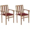 Image de vidaXL Chaises de jardin lot de 2 coussins rouge bordeaux Teck massif