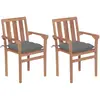 Image de vidaXL Chaises de jardin lot de 2 et coussins gris Bois de teck massif