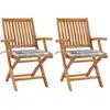 Image de vidaXL Chaises de jardin avec coussins à carreaux - Teck