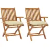 Image de vidaXL Chaises de jardin lot de 2 et coussins blanc crème Teck massif