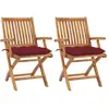 Image de vidaXL Chaises de jardin lot de 2 coussins rouge bordeaux Teck massif
