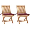 Image de vidaXL Chaises de jardin lot de 2 coussins rouge bordeaux Teck massif