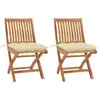 Image de vidaXL Chaises de jardin lot de 2 et coussins blanc crème Teck massif