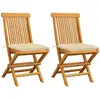 Image de vidaXL Chaises de jardin lot de 2 et coussins blanc crème Teck massif