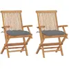 Image de vidaXL Chaises de jardin avec coussins - Teck - Gris - Lot de 2
