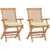 Image de vidaXL Chaises de jardin lot de 2 et coussins blanc crème Teck massif
