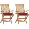 Image de vidaXL Chaises jardin - Lot de 2 - Teck massif Rouge Bordeaux