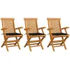 Image de vidaXL Chaises de jardin avec coussins - Lot de 3 - Teck massif
