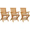Image de vidaXL Chaises de jardin avec coussins beige lot de 3 Bois teck massif
